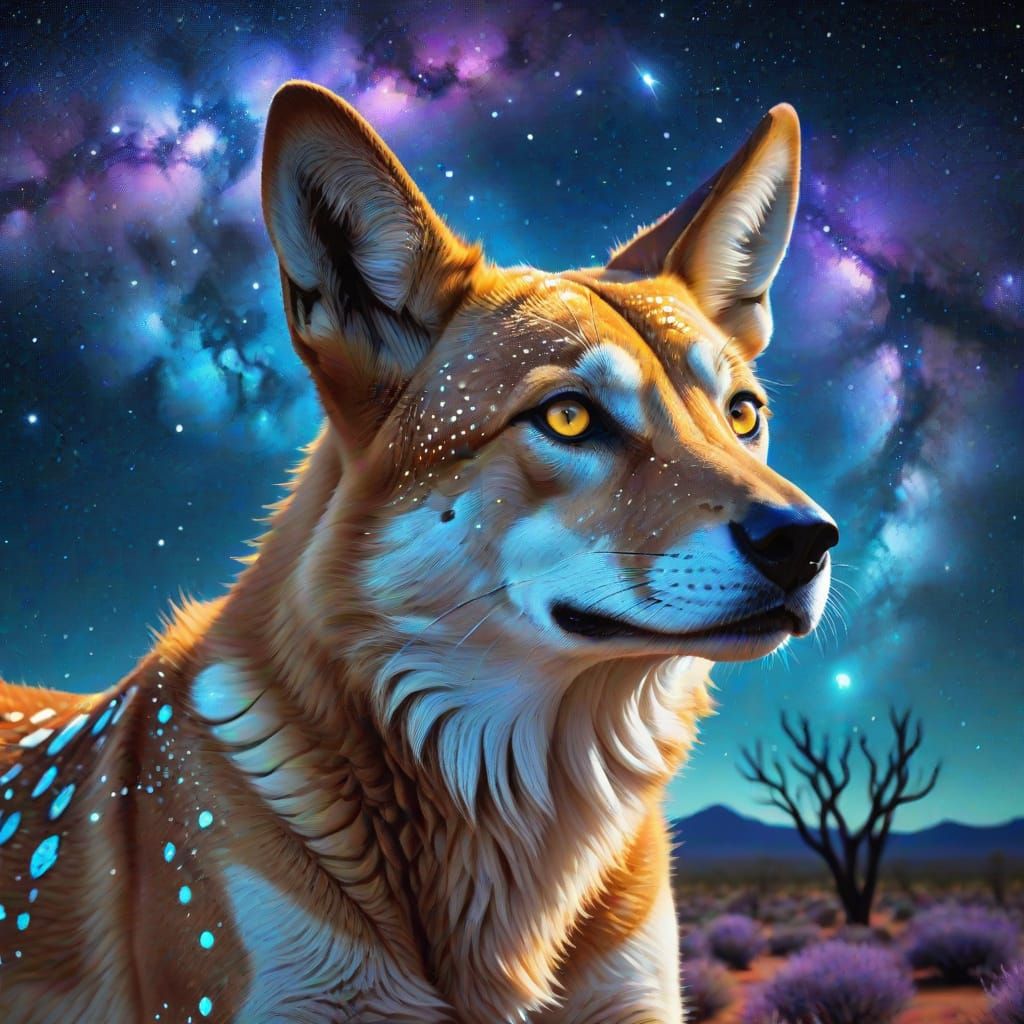 Surreal Zodiac Dingo Under Starry Night Sky