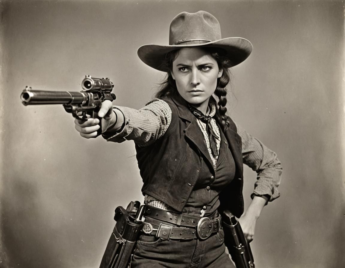 Lady Gun Slinger in a Gunpowder and Adhesive Aesthetic