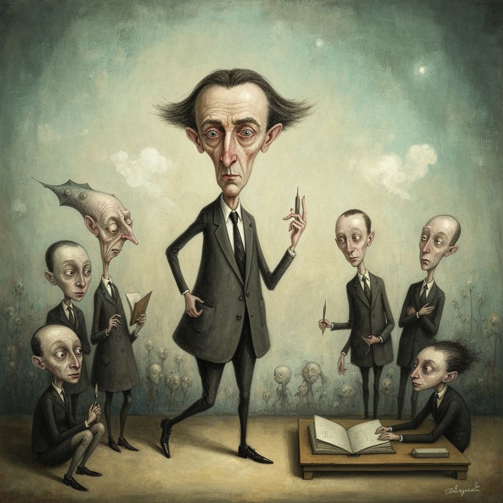 Surreal Teacher and Weird Students in Whimsical Painting