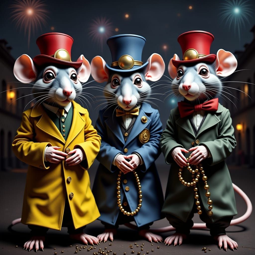 Surreal Rats in Mardi Gras Splendor