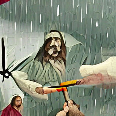 Mysterious Stormy Friends Gather Around a Flickering Fire