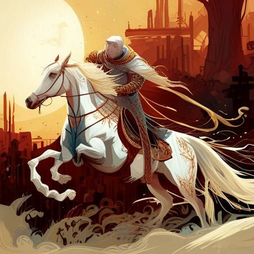 Majestic Knight on a Snowy White Stallion