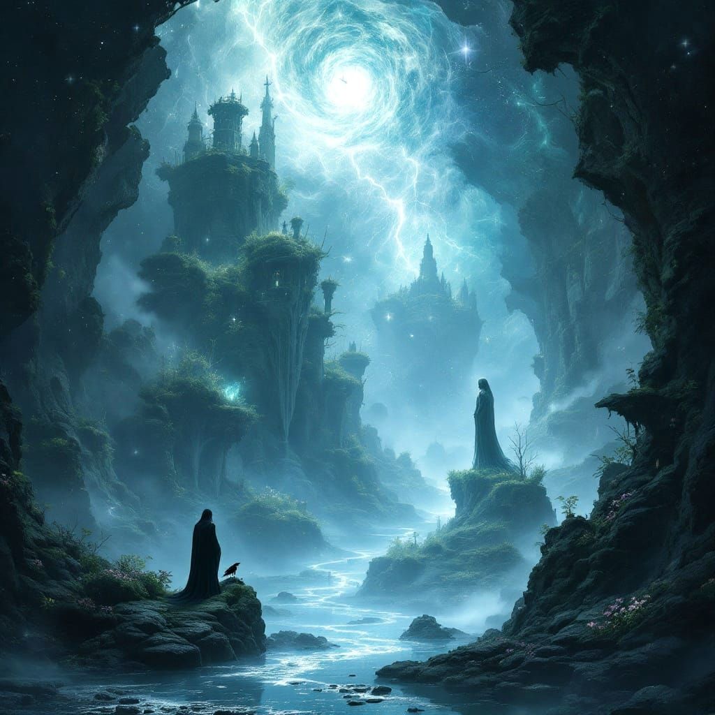 Mystical Dark Fantasy Realm in Ephemeral Light