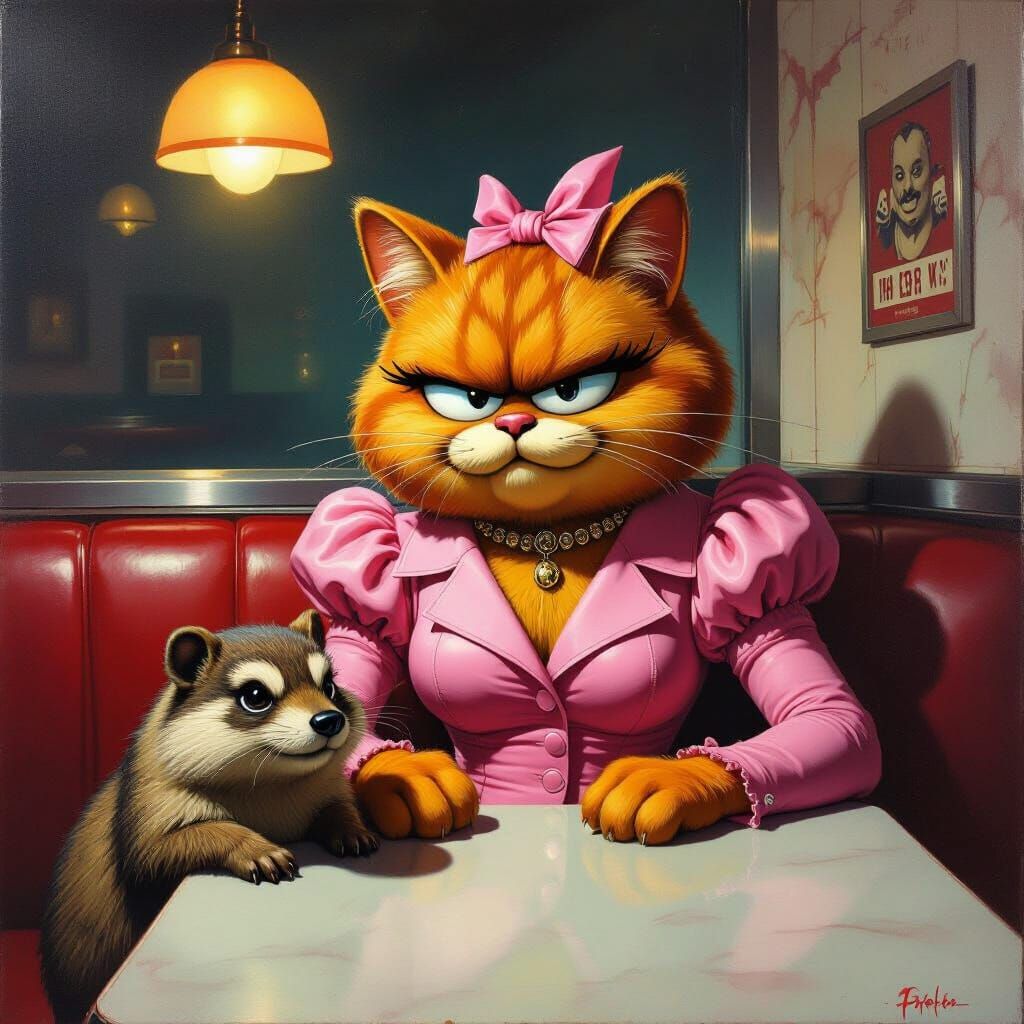 Garfield in Pink Coquette Style at 1950s Diner