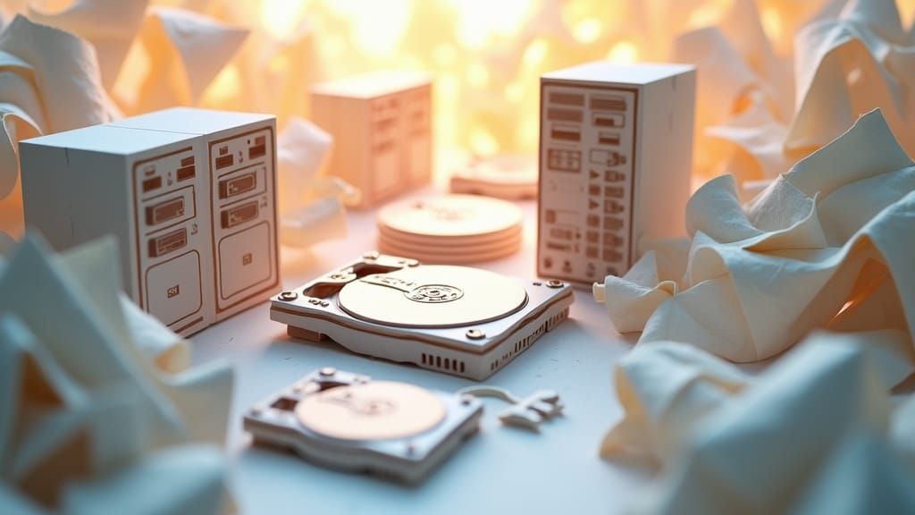 Origami Data Storage in Whimsical Cyberpunk Style