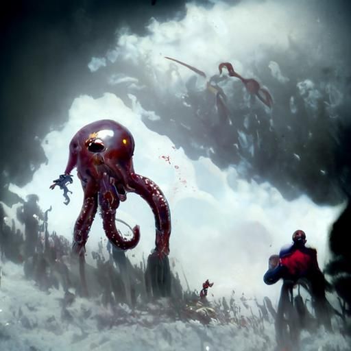 Vibrant Octopus Battle in Neon-Lit Cyberpunk World