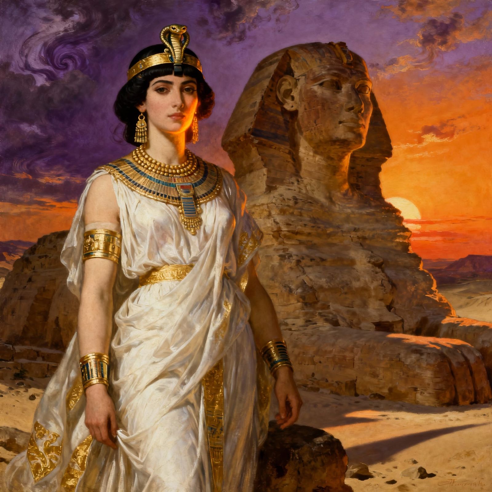Cleopatra Before Sphinx at Sunset Oil Painting