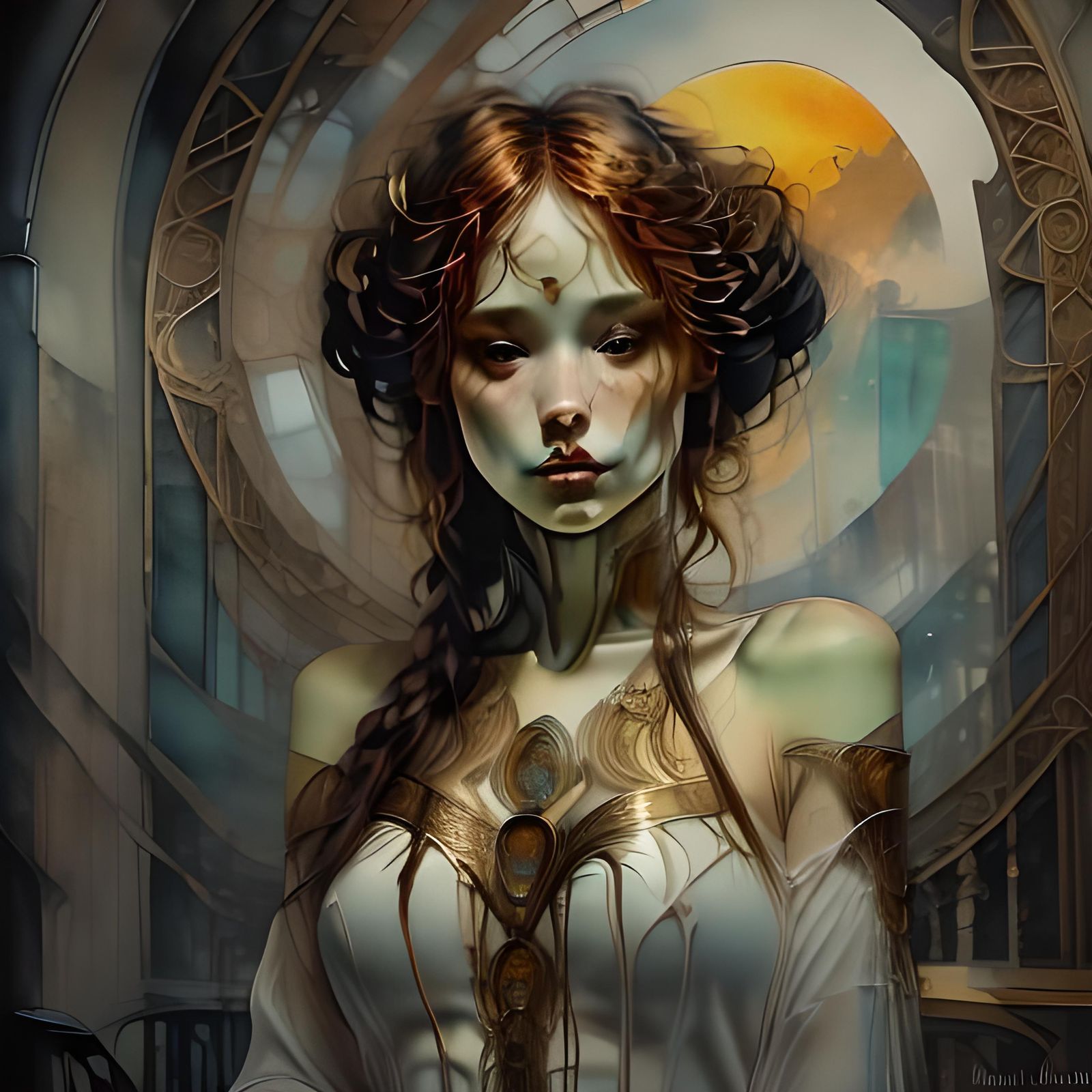 Ethereal Gaelic Princess in Opulent Gothic Hall