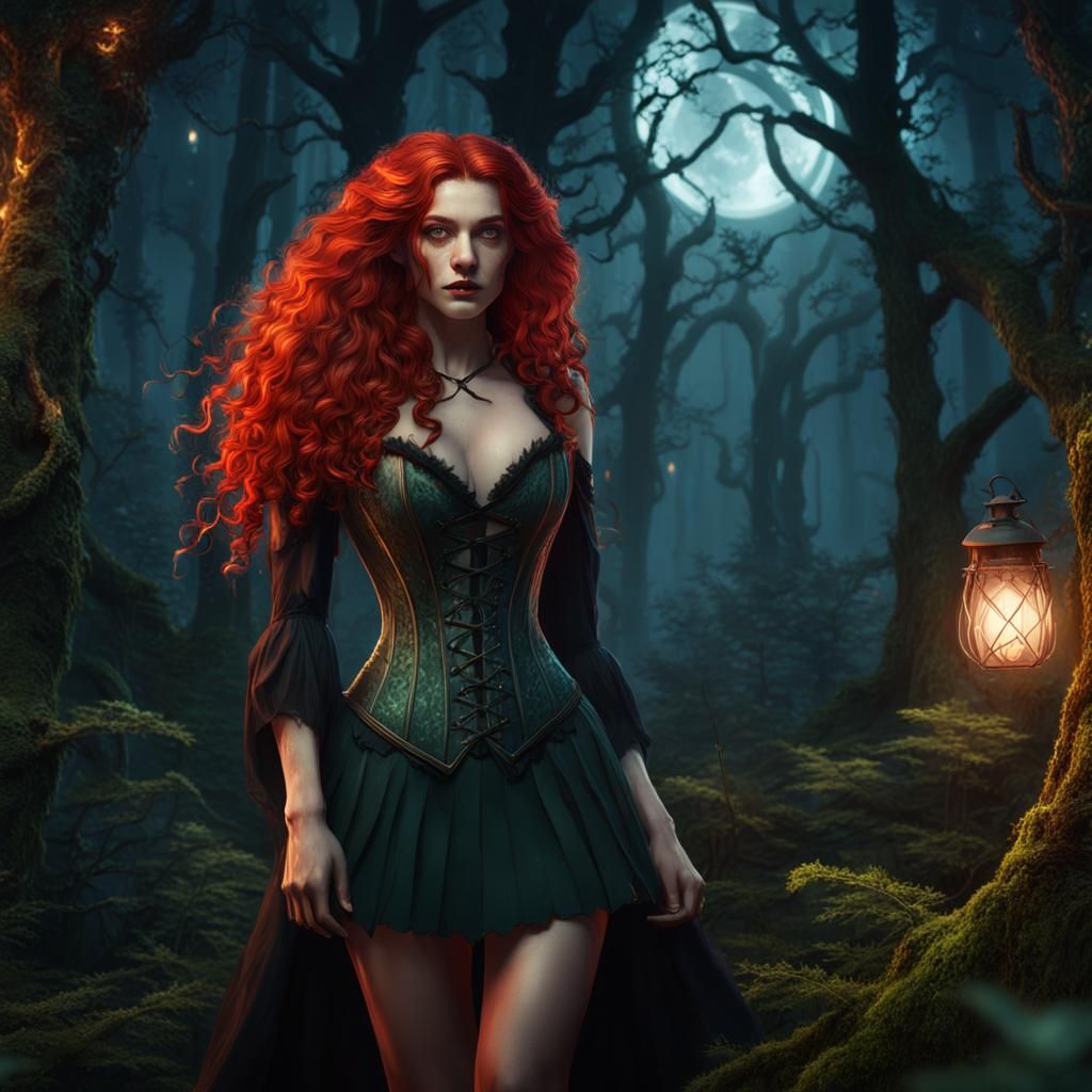 Enchanted Spring Witch Delights in Midnight Forest