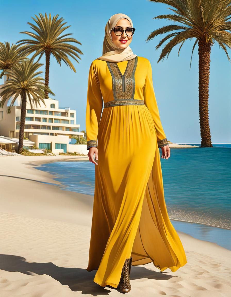 Ethereal Art Deco Portrait of a Confident Middle Eastern Wom...