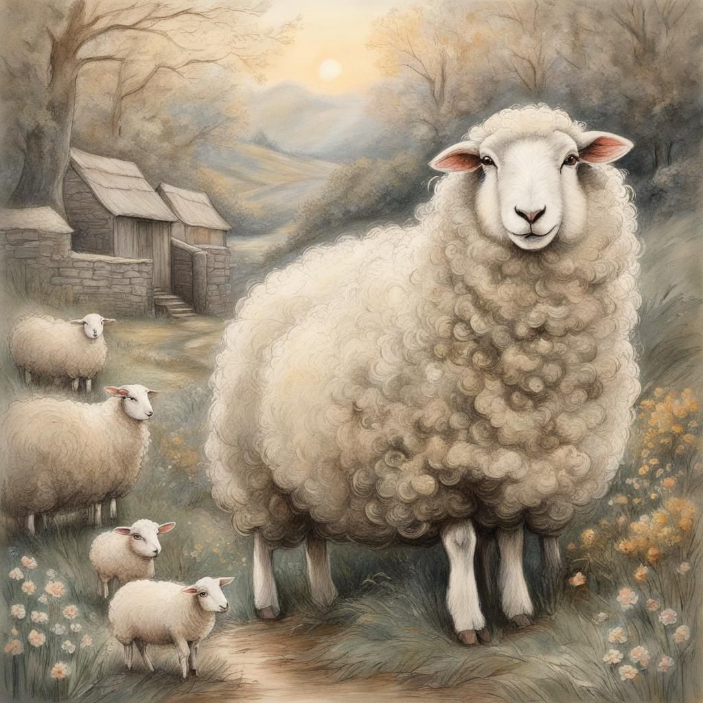 Little Sheep in Serene Pastel Hues
