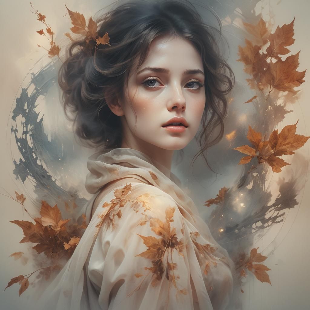 Sfumato Lady Autumn in Dramatic Double Exposure