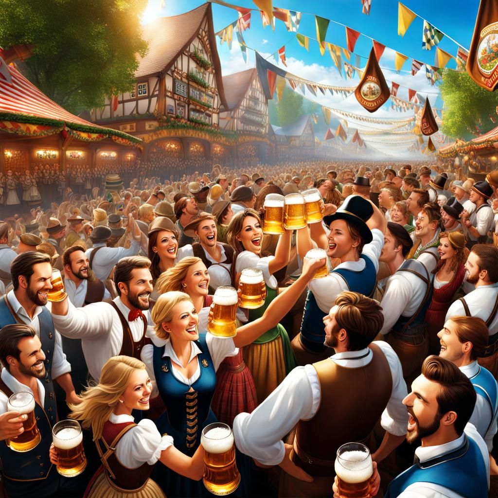 Vibrant Oktoberfest Scene in Digital Matte Painting Style