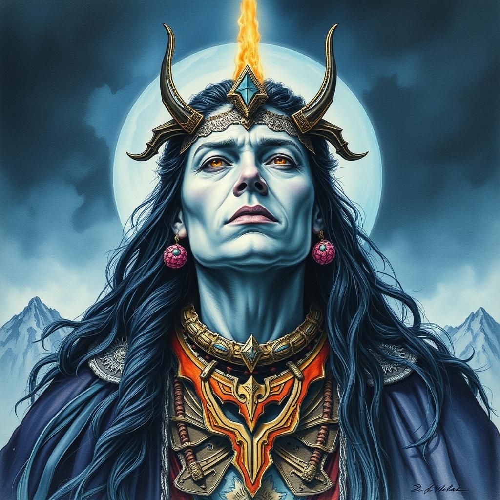 Ethereal Fantasy Queen, Captured in Vibrant Brushstrokes