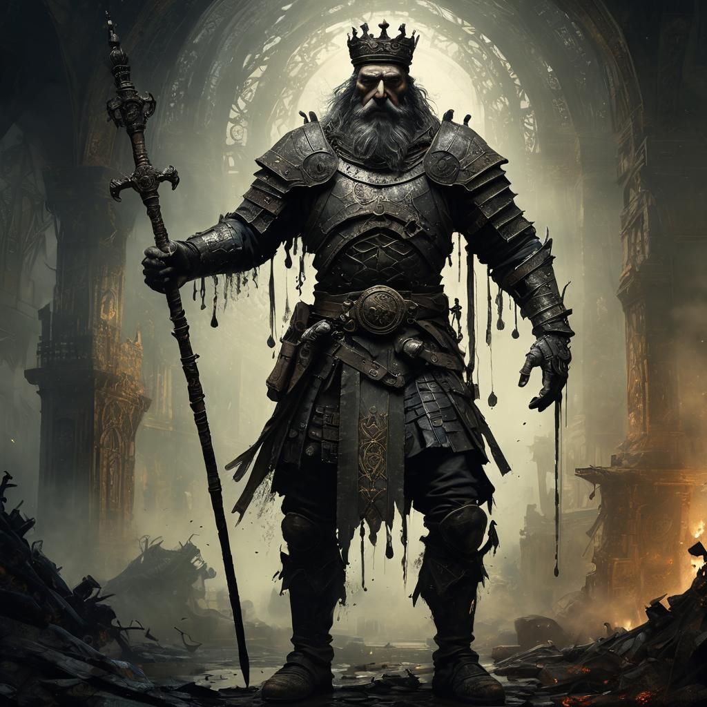 Medieval King in Whimsical, Grimdark Caricature