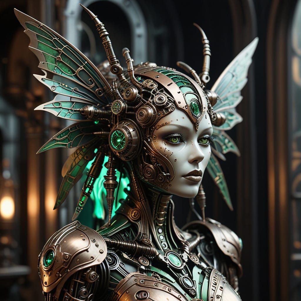 Clockwork Fairy in Steampunk City, Gothic Surrealism