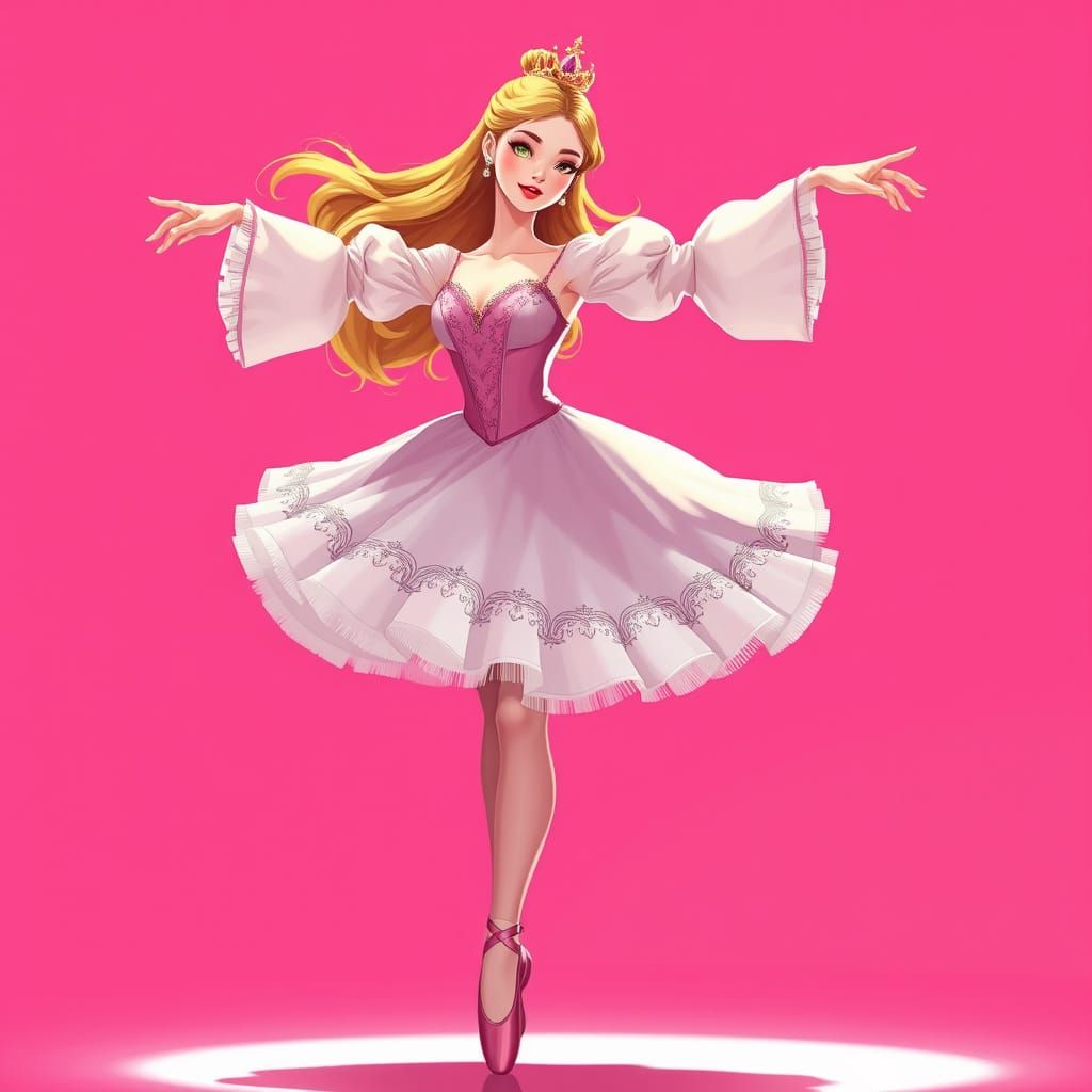 Elegant Disney-Inspired Princess Ballet Dancer in Vibrant Pi...