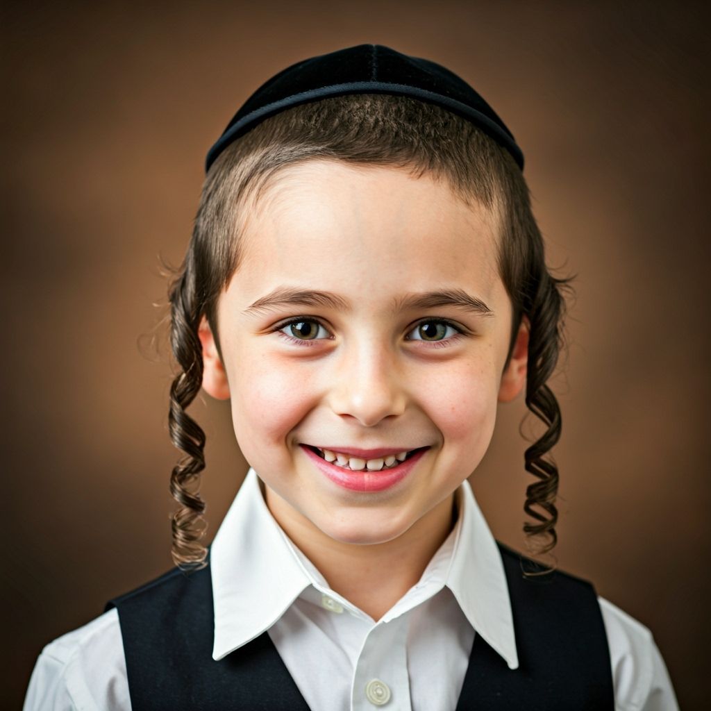 Smiling Hasidic Boy with Long Payot in Warm Light