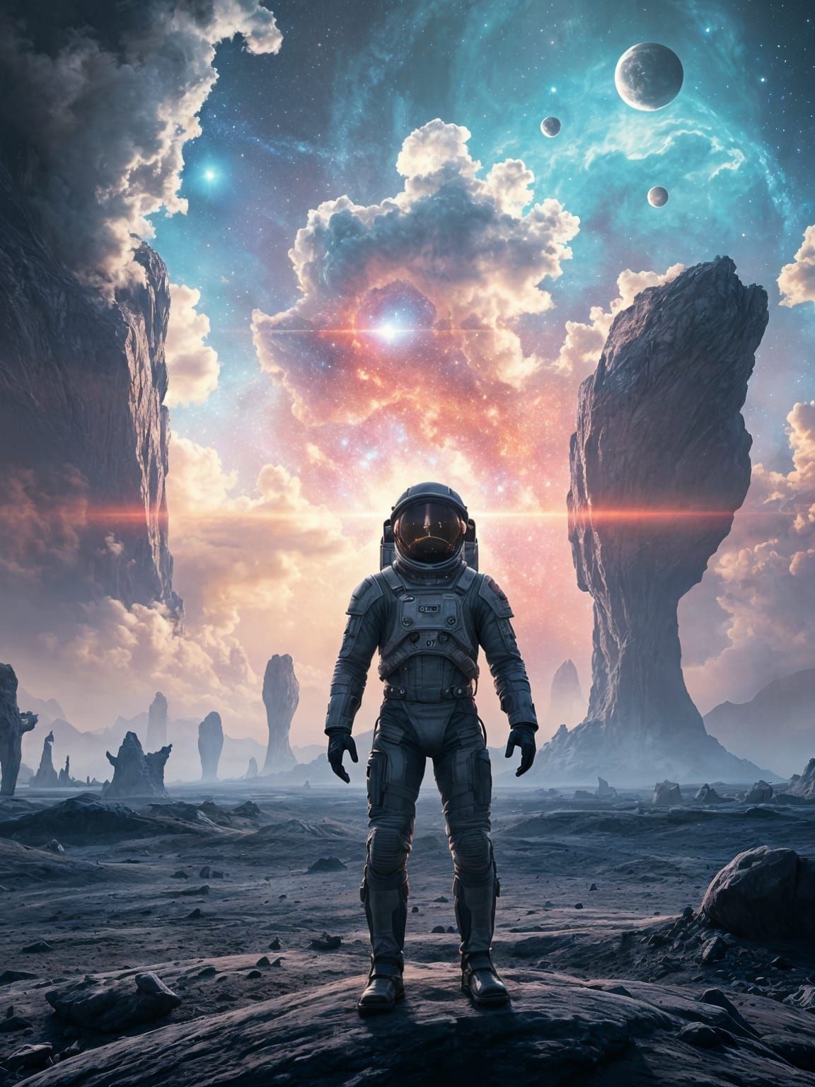 Astronaut Gazing at Nebula in Giger Style