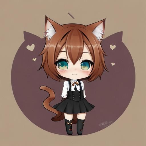 Chibi Cat Girl in Playful Art Style