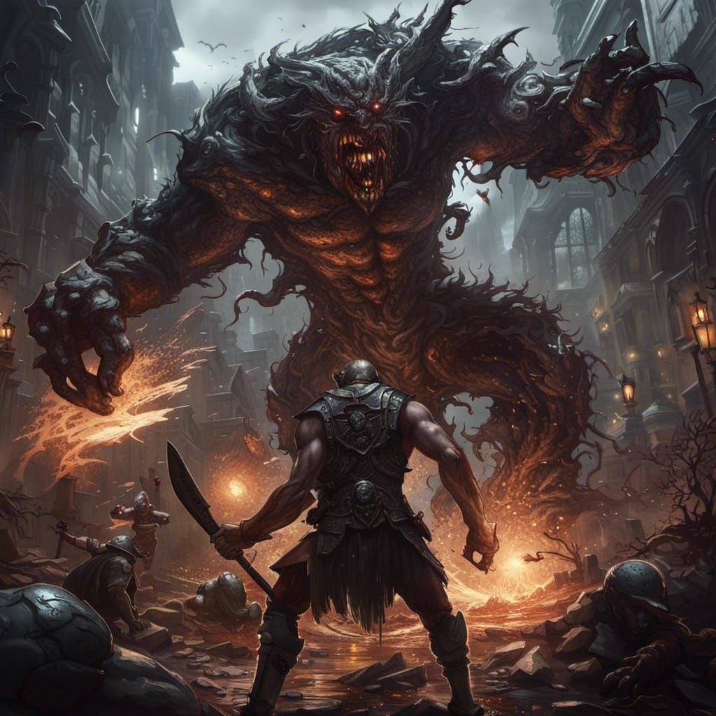 Epic Dark Fantasy Hero in Hyperdetailed Combat