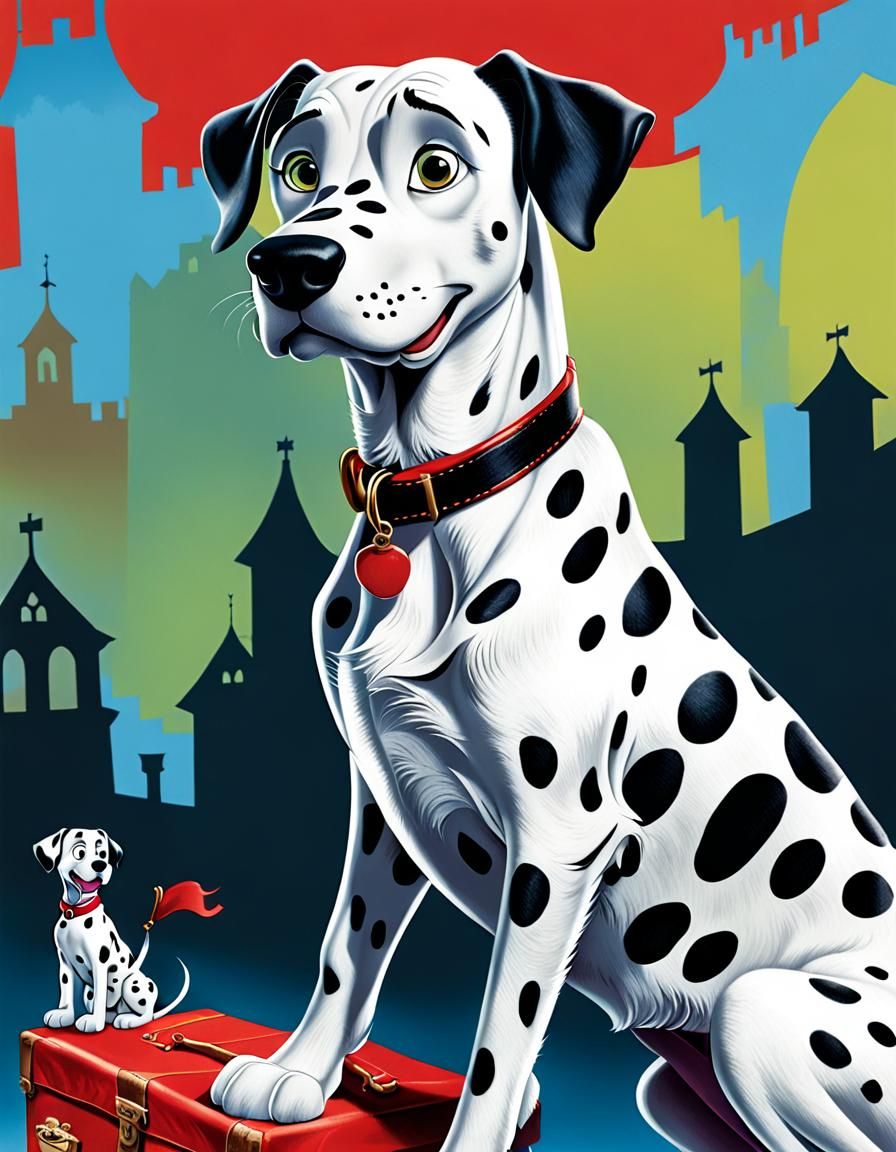 Surreal 101 Dalmatian Pack in a Whimsical Landscape