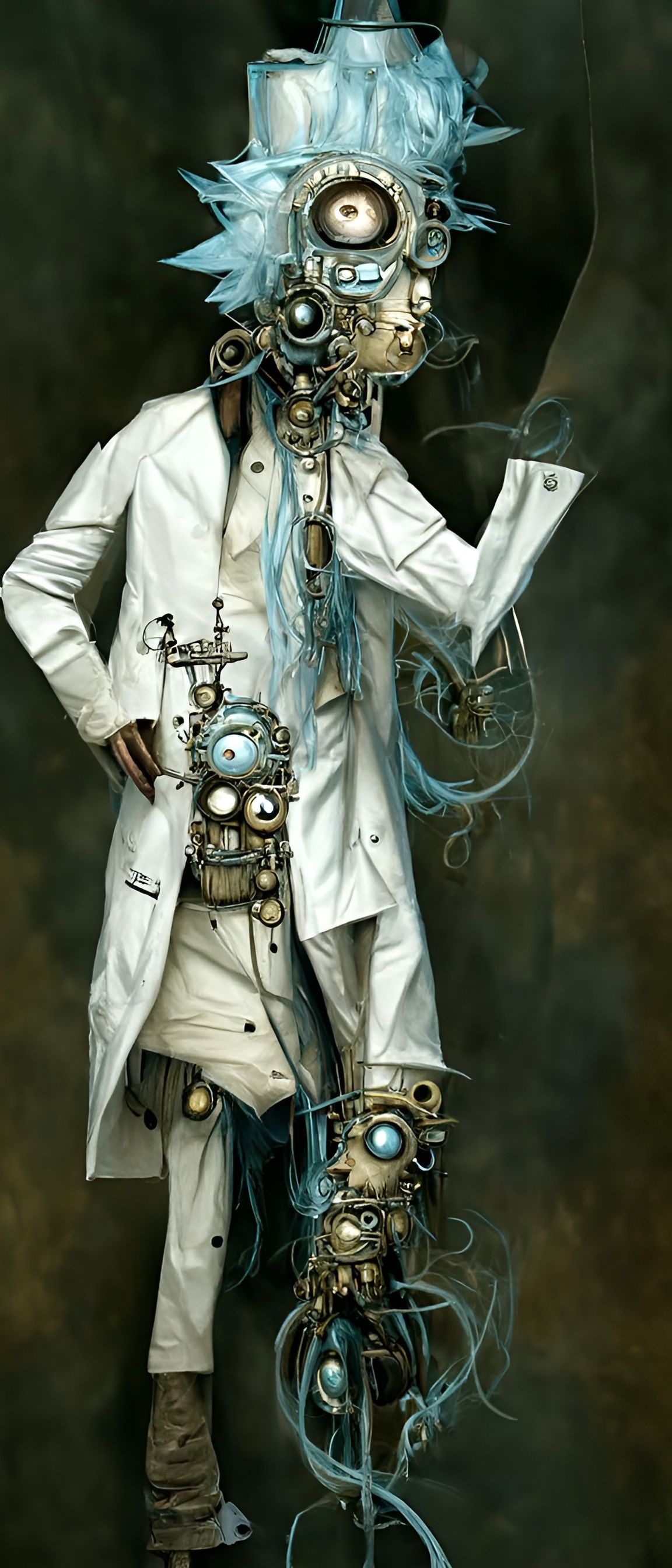 Steampunk Rick Sanchez in Eldritch Biomechanical Form