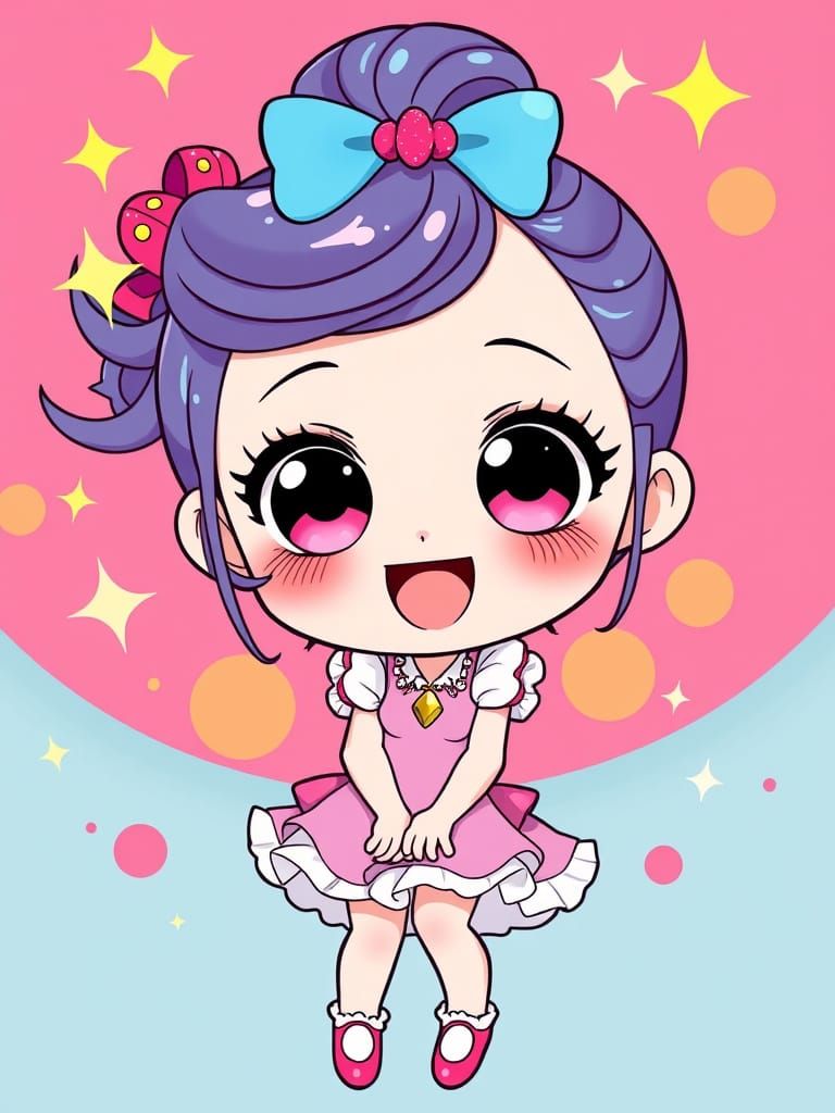 Chibi Girl Exudes Joy in Vibrant Kawaii Style
