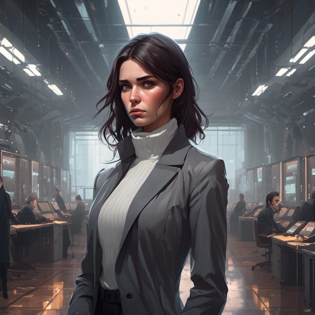 Surreal Businesswoman Embracing Tragedy in Advanced Setting