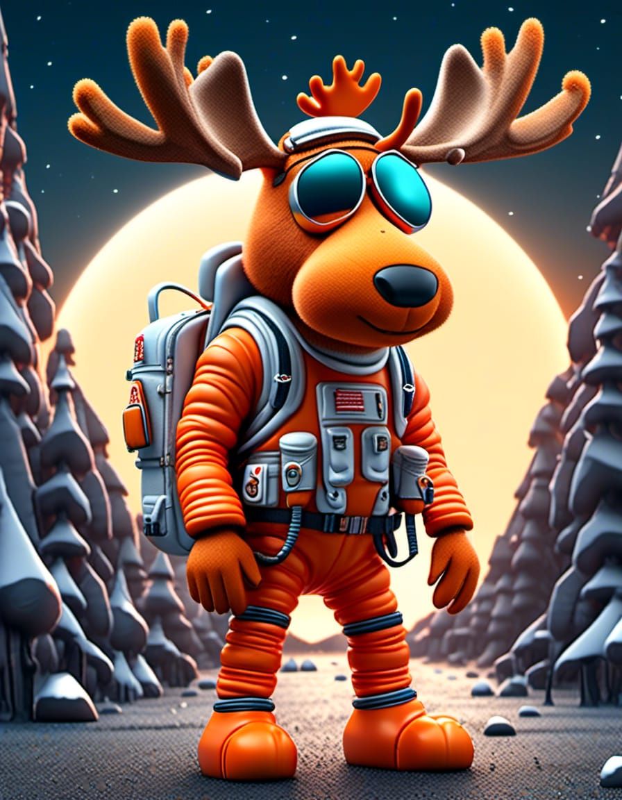 Surreal Adventurer Moose-Man Explores the Lunar Landscape