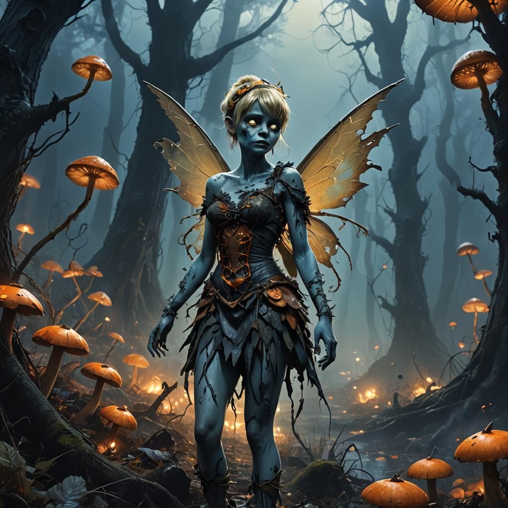 Dark Fantasy Tinkerbell Zombie in a Mystical Forest