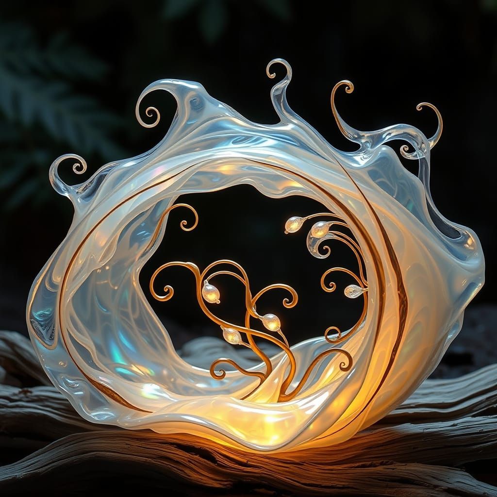 Exquisite Glowing Liquid Opal Art Nouveau Sculpture