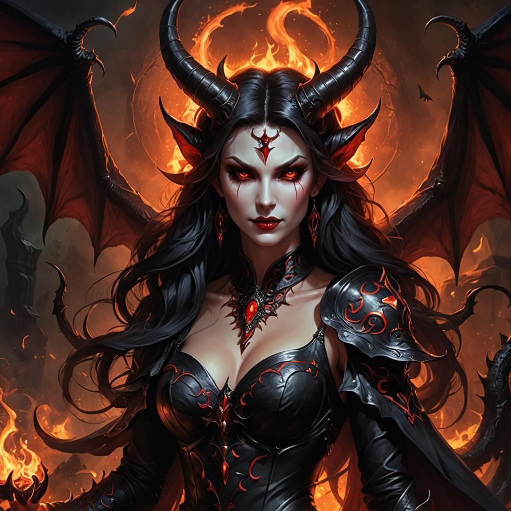 Sensual Demoness Portrait in Dark Fantasy Style