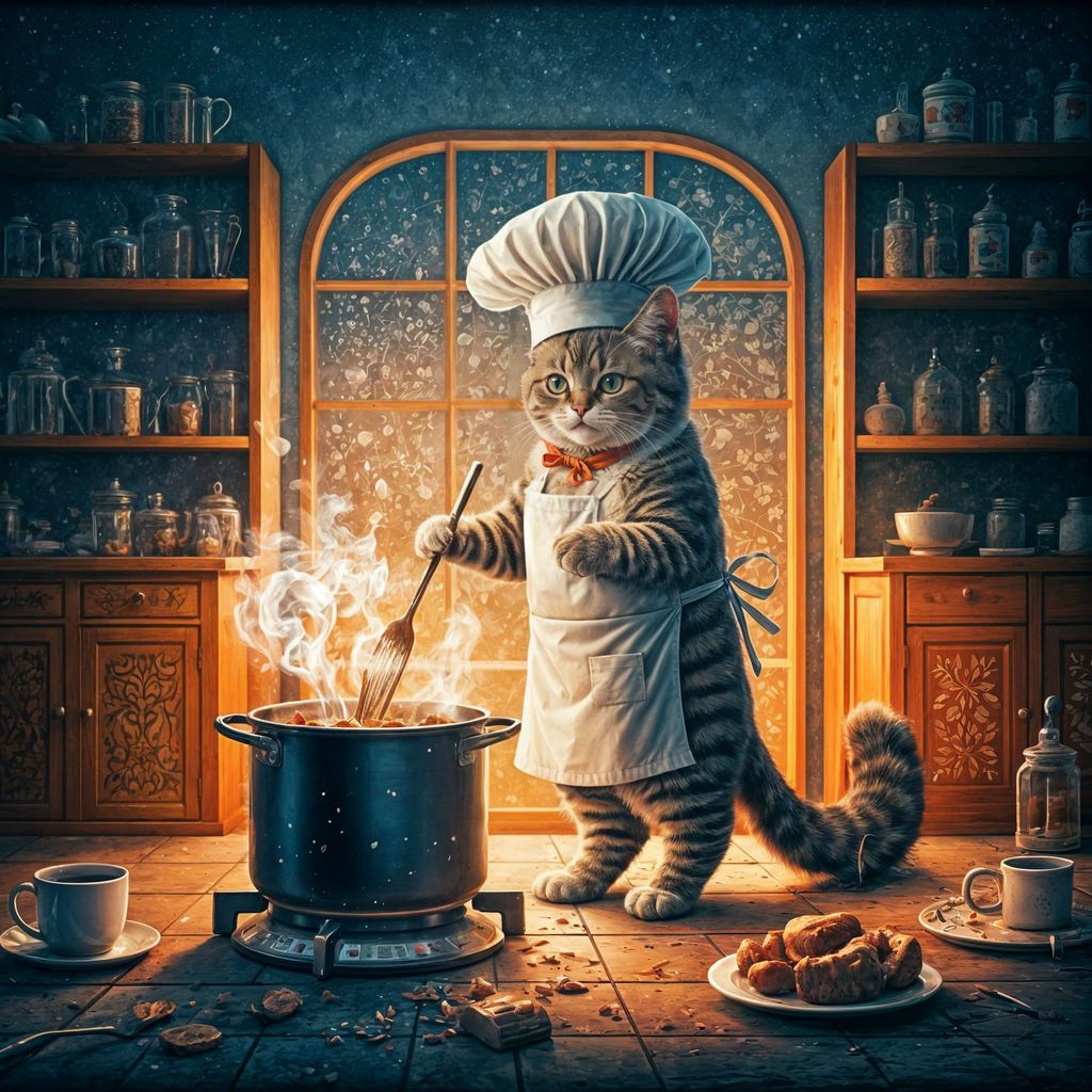 Whimsical Feline Chef in Opulent Patterns
