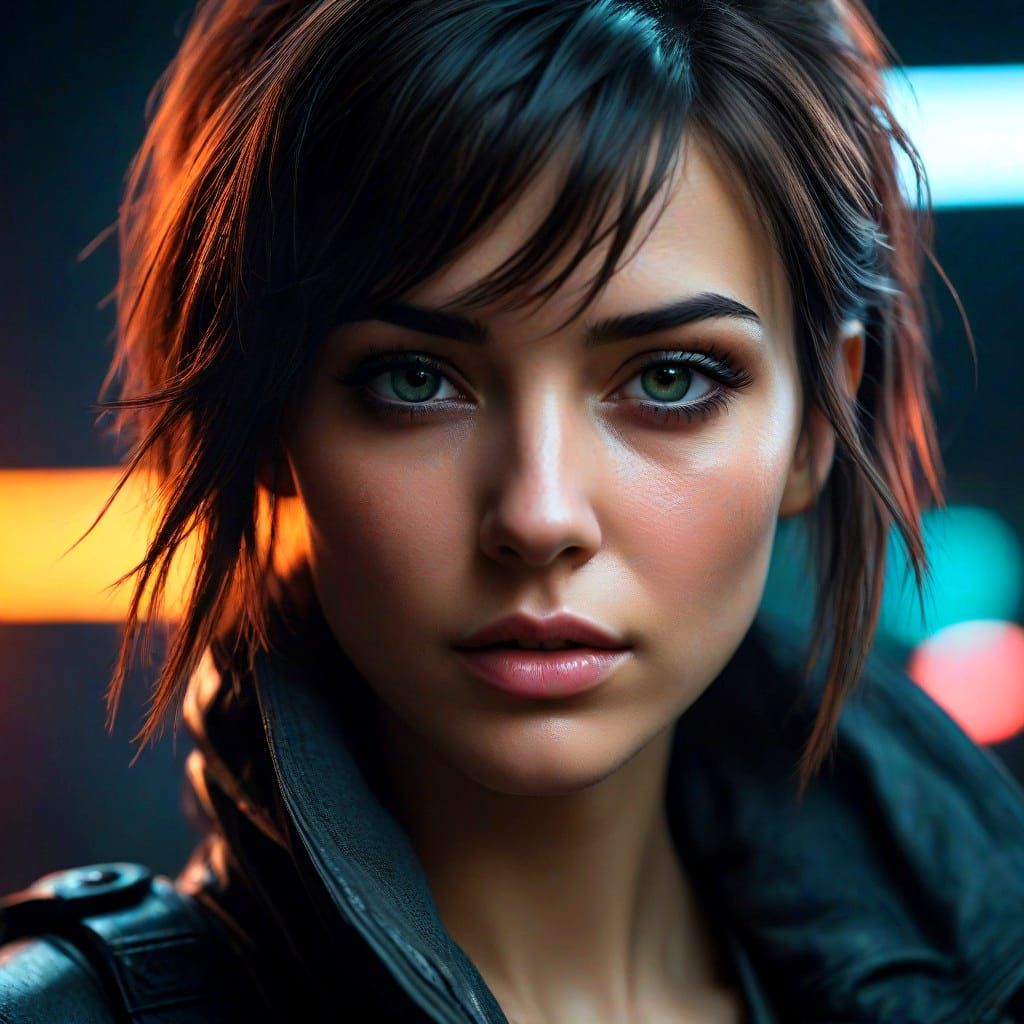 Dreamy Cyberpunk Portrait of a Young Woman