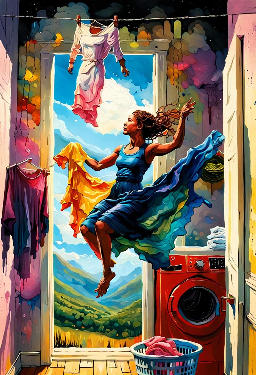 Hyperrealistic Fantasy Art of Flying Women in Dramatic Mid S...