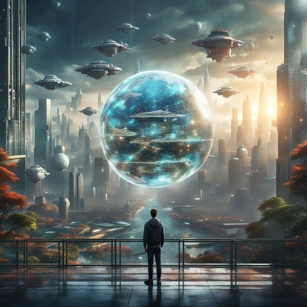 Cyberpunk Metropolis in Glass Globe