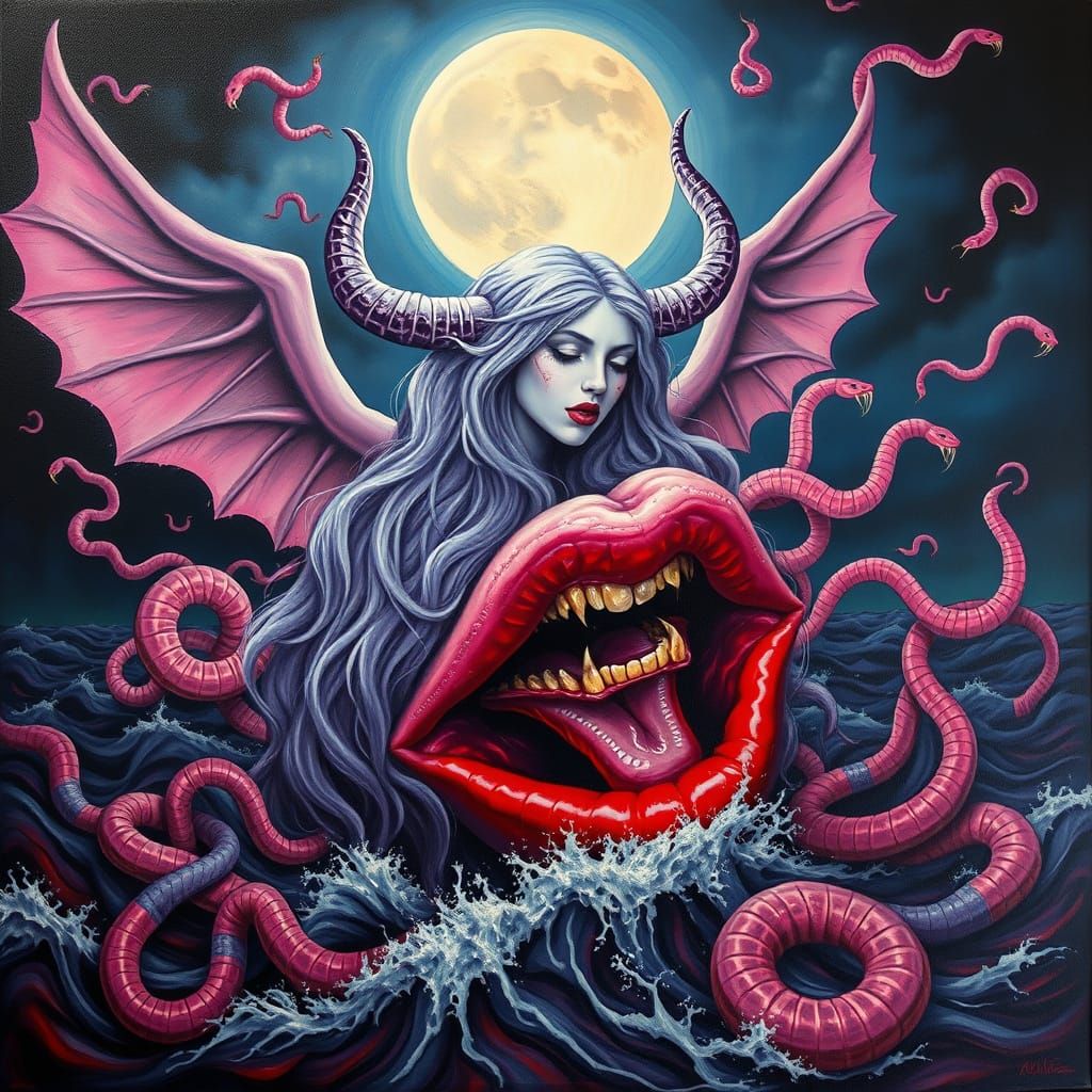 Gothic Goddess in Surreal, Dali-Inspired Ocean Scene