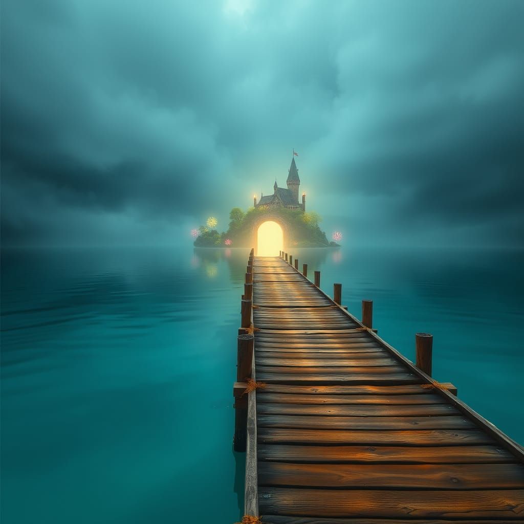 Ethereal Portal at Lake's Edge in Dreamy Style