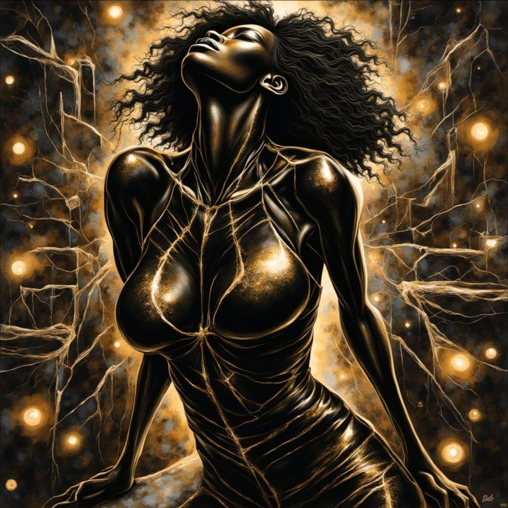 Black Woman Silhouette in Metallic Gold and Black Paint