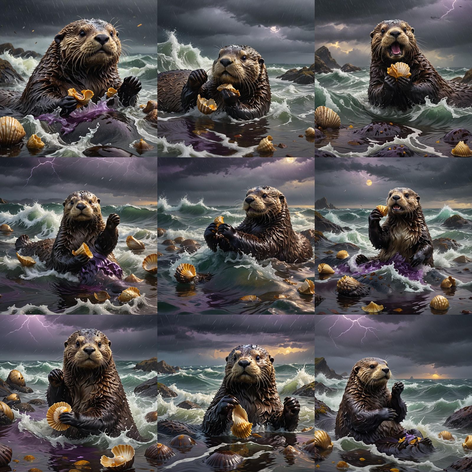 Majestic Sea Otter Conquers Dark Fantasy Storm