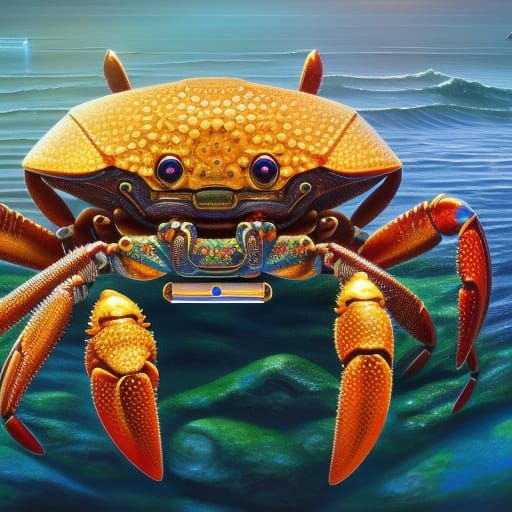 Mechanical Crab in Intricate Beach Filigree, Highly Detailed...