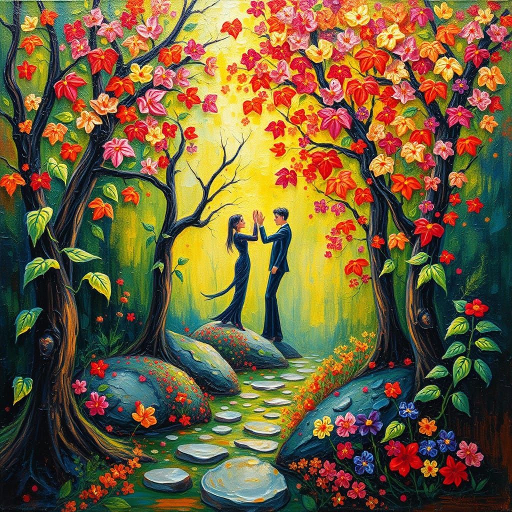 Whimsical Wonderland Scene in Neo-Expressionist Oil Painting...