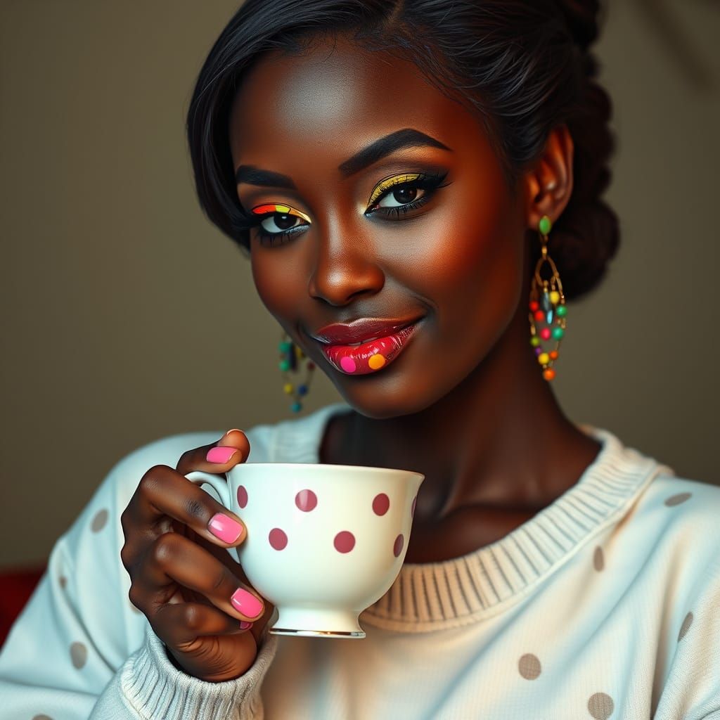 Polka Dot Portrait in Hyperrealistic Art Nouveau Style