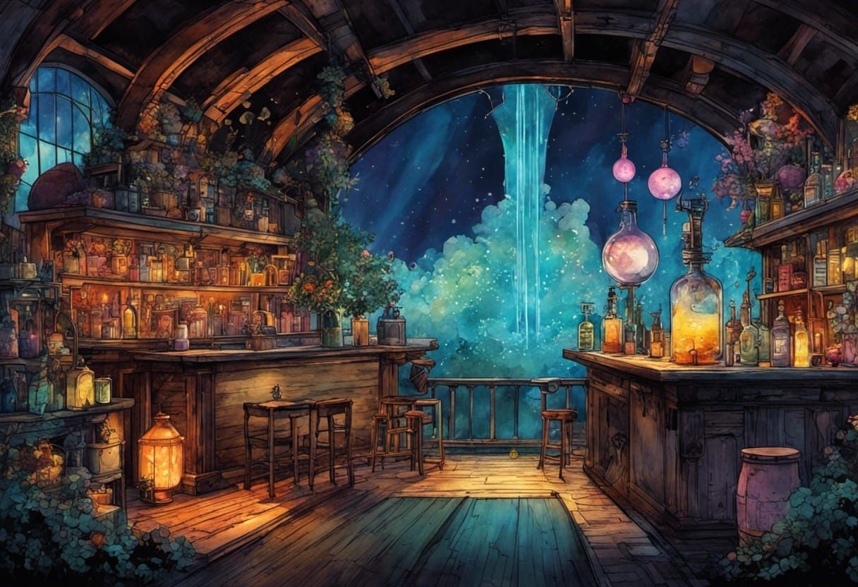 Cyberpunk Alchemist's Workshop in Vibrant Watercolor