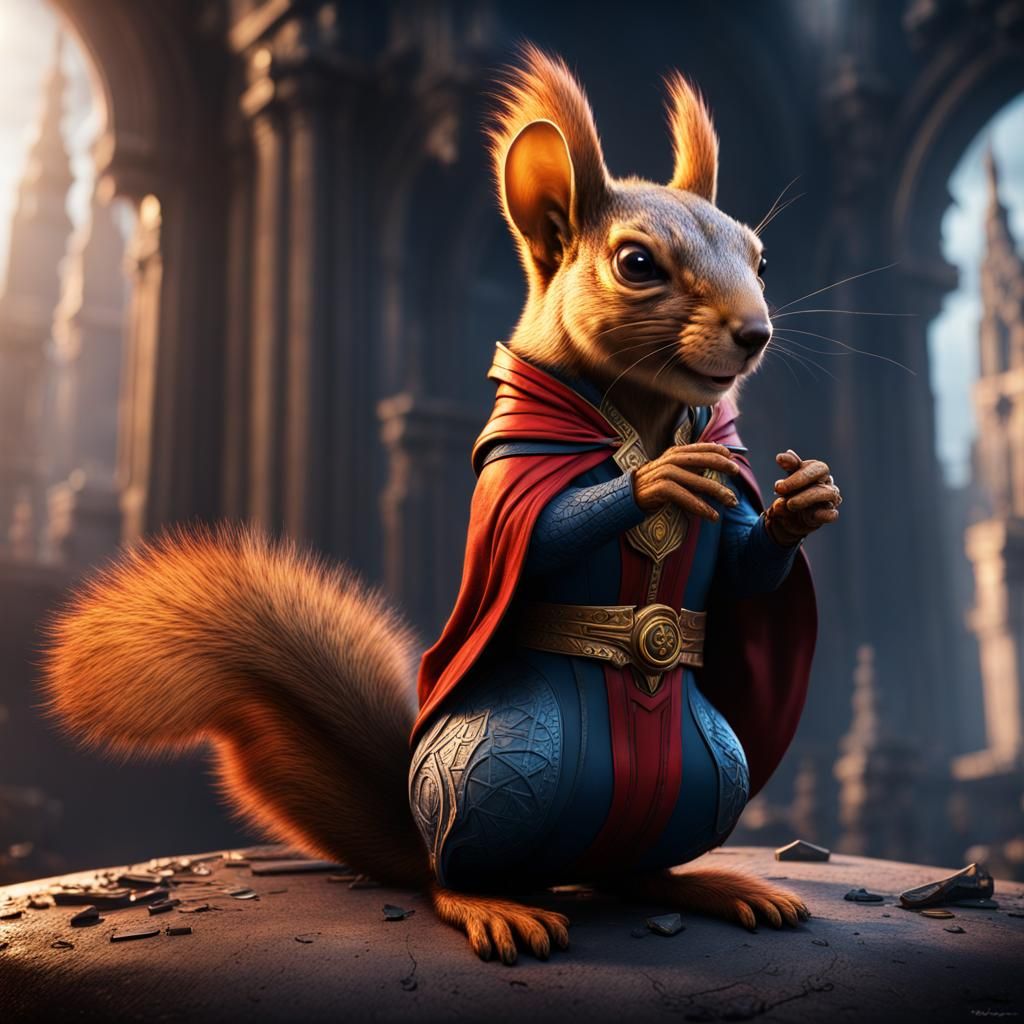 Surreal Squirrel Meets Doctor Strange in a Fantastical Realm