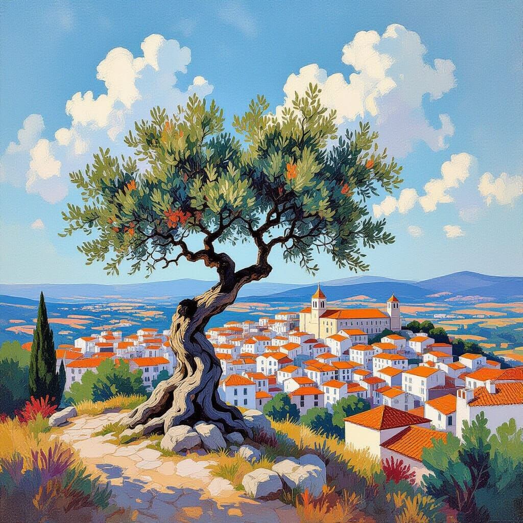 Ancient Olive Tree Overlooking Sintra City Abstract Art
