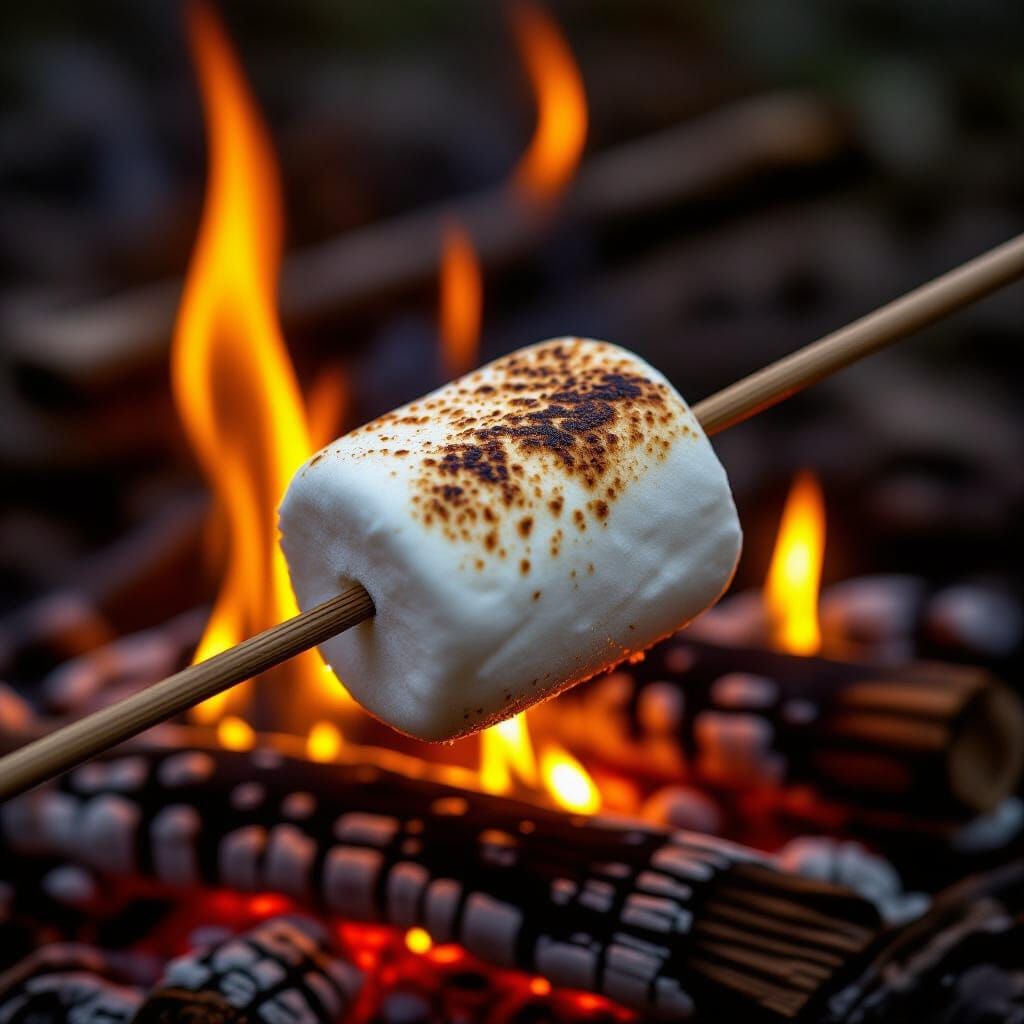 Toasted Marshmallow Over Campfire in Hyperrealistic Style