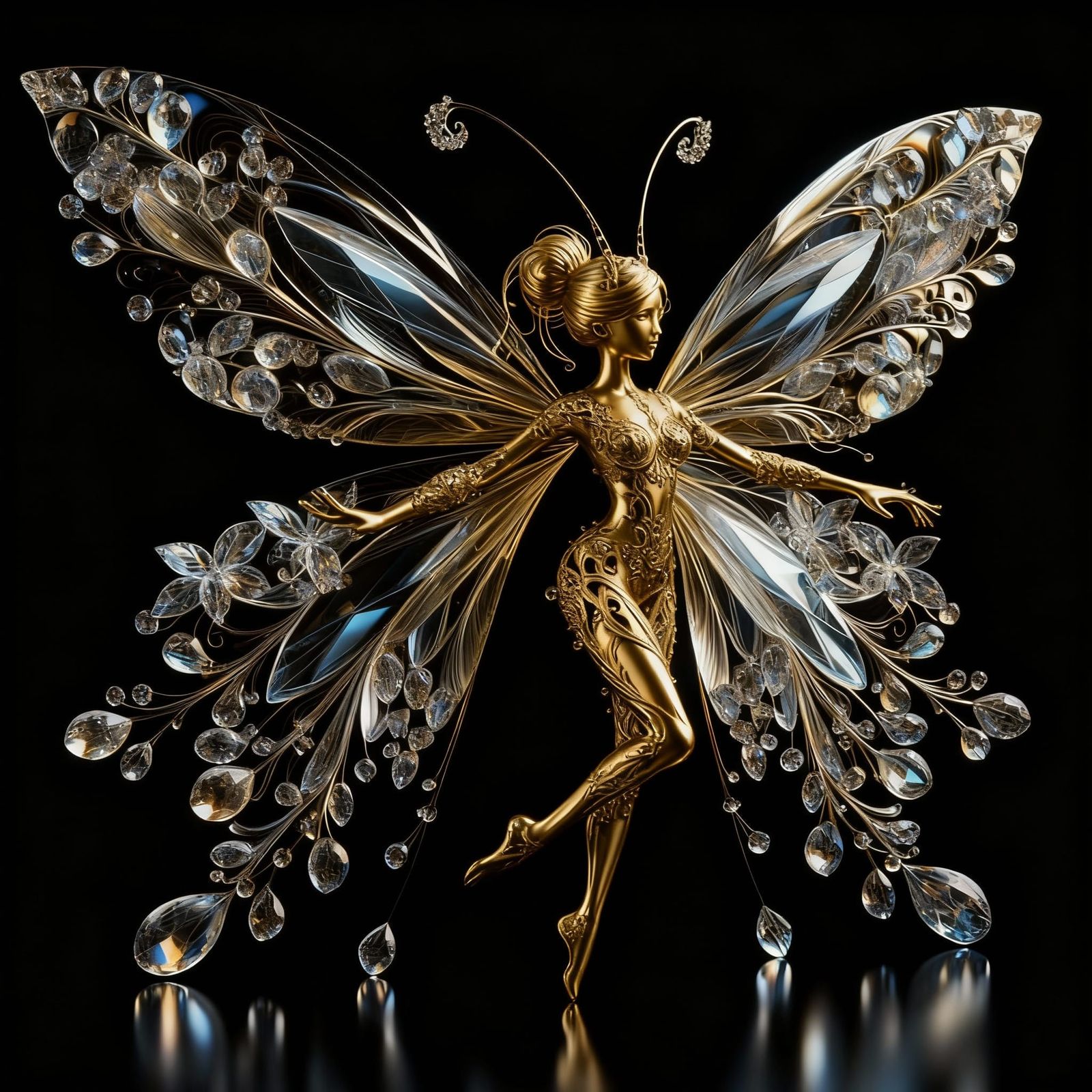 Crystal Glass Fairy with Shimmering Translucent Wings