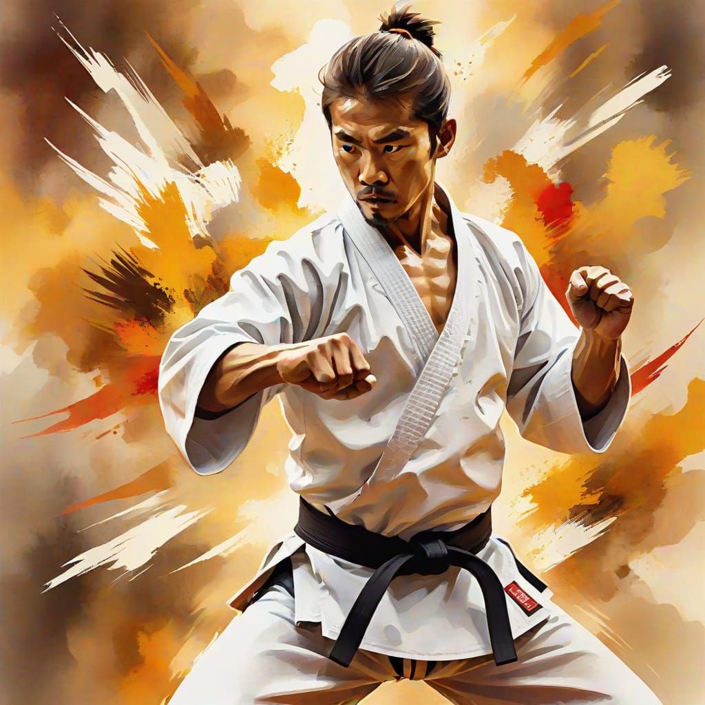 Karate Practitioner in Watercolor Style Digital Art